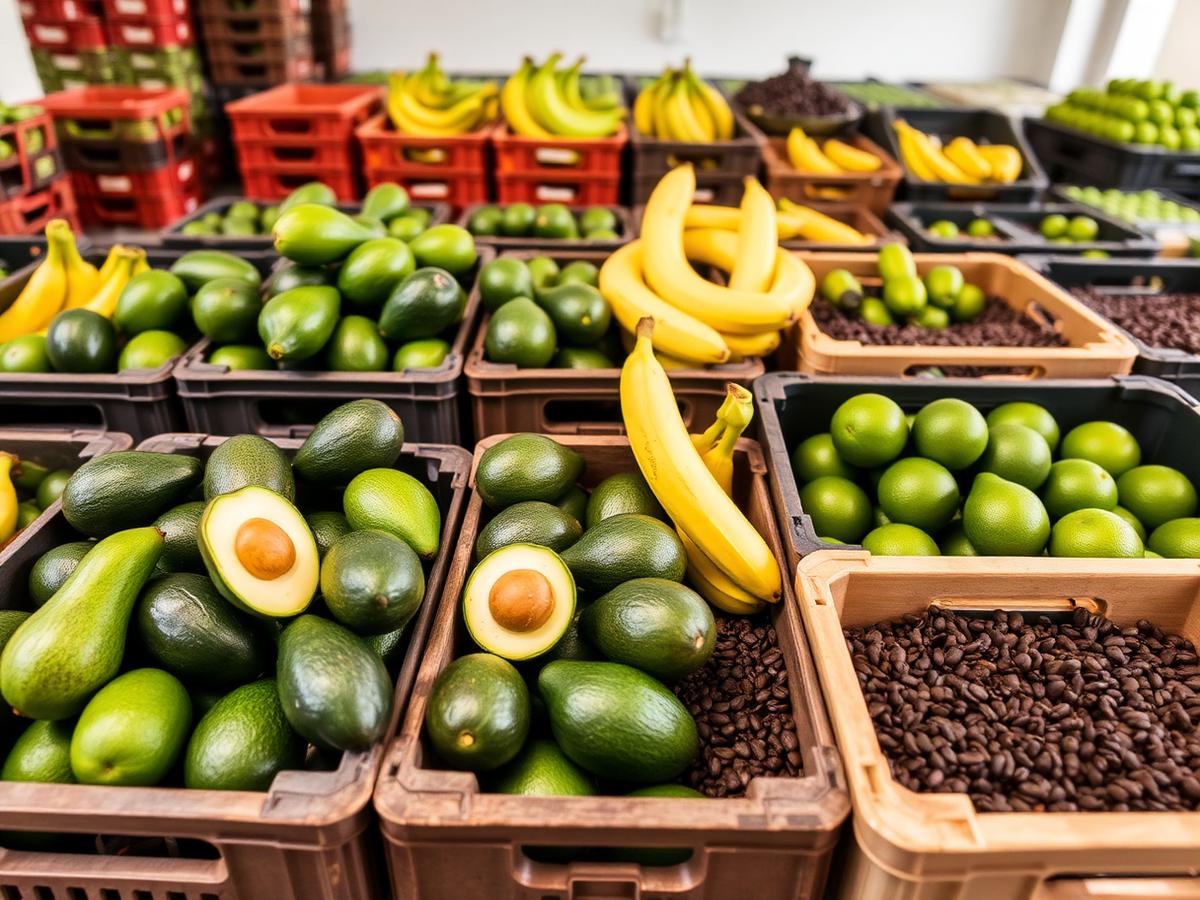 Frutas frescas de exportación en canastillas